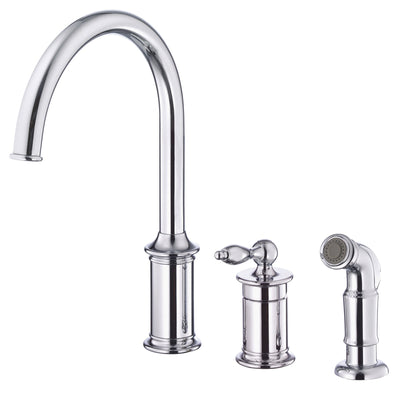 Danze Prince Chrome Single Handle 3 Hole Widespread Kitchen Faucet with Sprayer