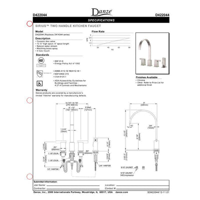 Danze Sirius Stainless Steel 2 Handle Widespread Kitchen Faucet with Sprayer