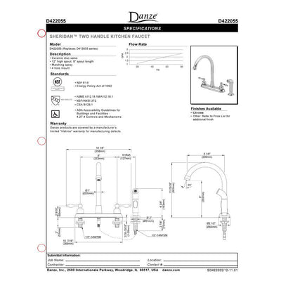 Danze Sheridan Stainless Steel 2 Handle 8" Centerset Kitchen Faucet with Sprayer