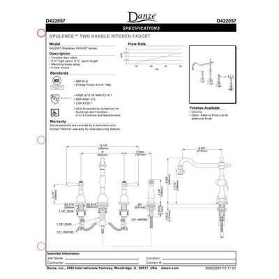 Danze Opulence Stainless Steel Two Handle Widespread Kitchen Faucet with Sprayer