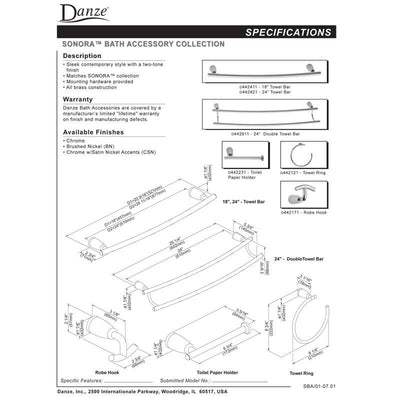 Danze Sonora Brushed Nickel Single Post Toilet Paper Holder