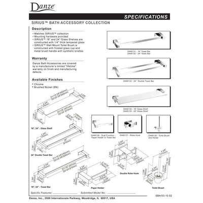 Danze Sirius Collection Ultra Modern 18" Chrome Tempered Glass Shelf