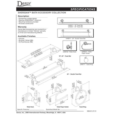 Danze Sheridan Collection Brushed Nickel Towel or Robe Hook