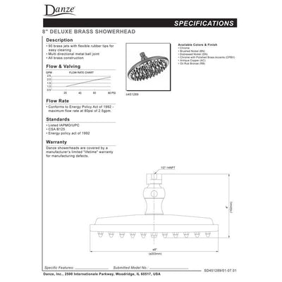 Danze Oil Rubbed Bronze Finish Best Large 8" Sunflower Spray Shower Head