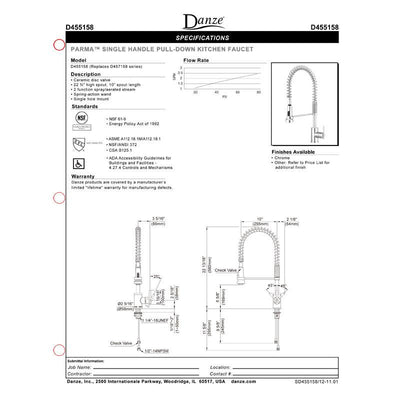 Danze Parma Chrome Modern Pre-rinse Commercial Style Kitchen Faucet