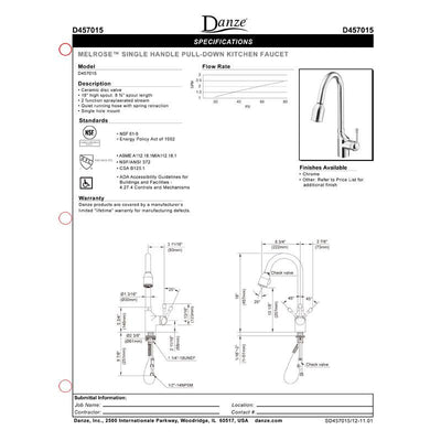 Danze Melrose Chrome Single Handle 1 Hole Hi-Arch Spout Pull-Down Kitchen Faucet