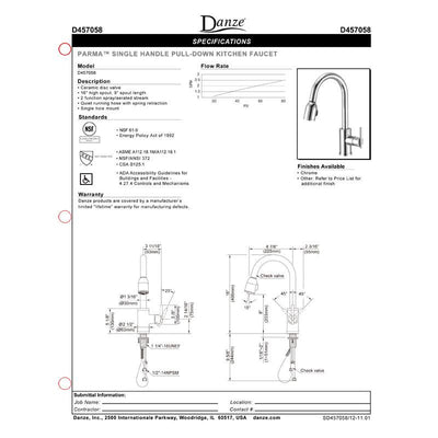 Danze Parma Chrome Modern Minimal Single Handle Pull-Down Spray Kitchen Faucet