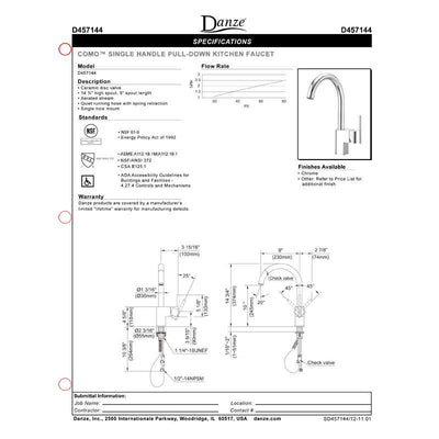 Danze Como Stainless Steel Modern Single Handle Pull-Down Spout Kitchen Faucet