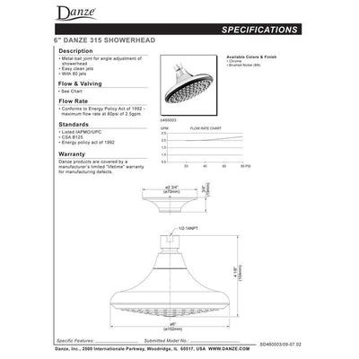 Danze Shower Heads, Brushed Nickel 6" Modern 315 Showerhead