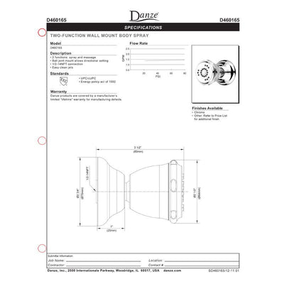 Danze Brushed Nickel Traditional 2 Function Swivel Wall Mount Shower Body Spray