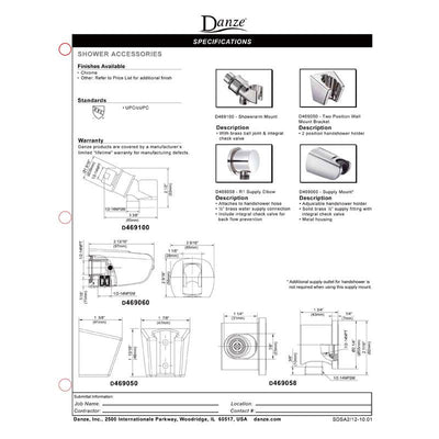 Danze Oil Rubbed Bronze Handheld Shower Wall Mount Supply Elbow Hose Connector