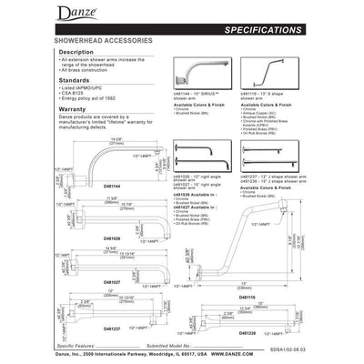 Danze Oil Rubbed Bronze 15" Right Angle Wall Mount Shower Arm and Flange