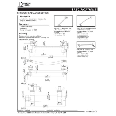 Danze 9" Oil Rubbed Bronze Adjustable Height and Position Shower Arm Extension