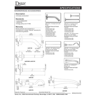 Danze 6" Polished Nickel Ceiling Mount Shower Arm with Flange