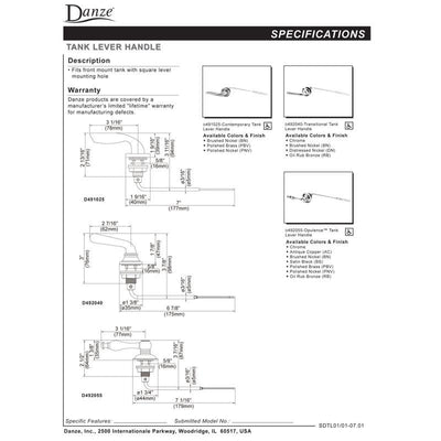 Danze Opulence/Sheridan Collection Chrome Toilet Tank Lever Flush Handle