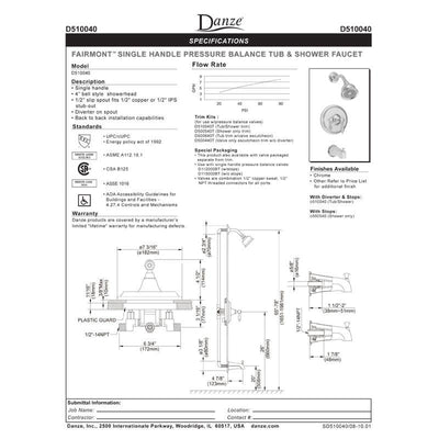 Danze Fairmont Brushed Nickel Pressure Balance Single Handle Shower Control INCLUDES Rough-in Valve