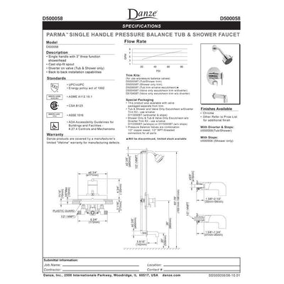 Danze Parma Chrome Single Handle Pressure Balance Shower Control with Diverter INCLUDES Rough-in Valve