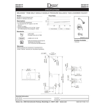 Danze Melrose Chrome Single Handle Pressure Balance Shower Only Faucet INCLUDES Rough-in Valve