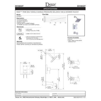 Danze Reef Brushed Nickel Single Handle Tub and Shower Combination Faucet INCLUDES Rough-in Valve