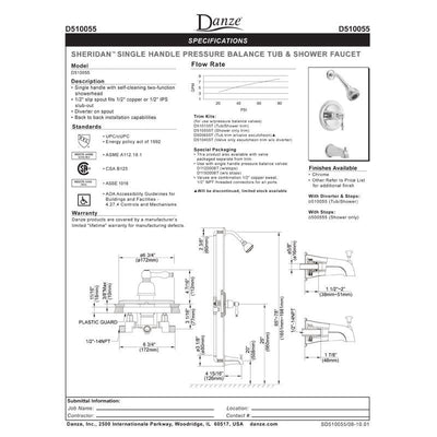 Danze Sheridan Brushed Nickel Single Handle Tub and Shower Combination Faucet INCLUDES Rough-in Valve