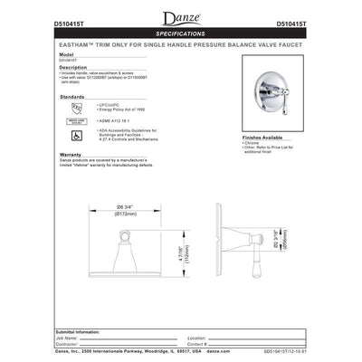 Danze Eastham Brushed Nickel Single Handle Pressure Balance Shower Control INCLUDES Rough-in Valve