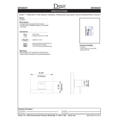 Danze Reef Brushed Nickel Single Handle Pressure Balance Square Shower Control INCLUDES Rough-in Valve