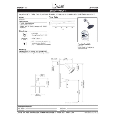 Danze Eastham Chrome Single Handle Pressure Balance Shower Only Faucet INCLUDES Rough-in Valve