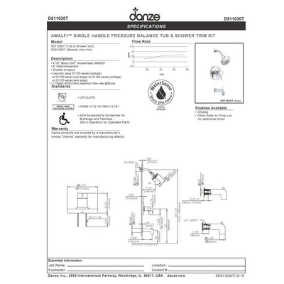 Danze Amalfi Brushed Nickel Pressure Balance 1.75GPM Tub & Shower Combo Faucet INCLUDES Rough-in Valve