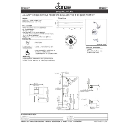 Danze Amalfi Chrome Single Handle Pressure Balance Shower Only Faucet INCLUDES Rough-in Valve