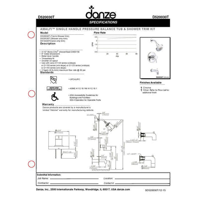 Danze Amalfi Brushed Nickel Single Handle Tub and Shower Combination Faucet INCLUDES Rough-in Valve