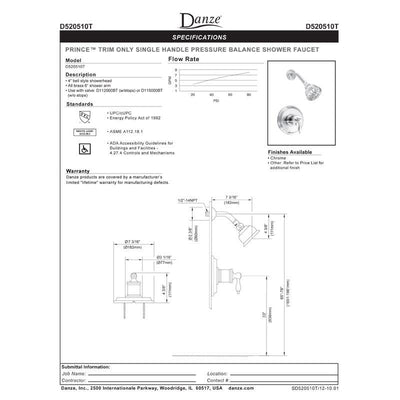 Danze Prince Brushed Nickel Single Handle Pressure Balance Shower Only Faucet INCLUDES Rough-in Valve