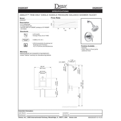 Danze Amalfi Brushed Nickel Single Handle Pressure Balance Shower Faucet INCLUDES Rough-in Valve