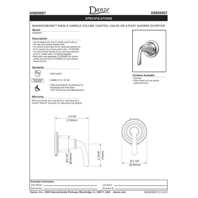 Danze Bannockburn Chrome 1 Handle Volume Control 4-Port Shower Diverter INCLUDES Rough-in Valve