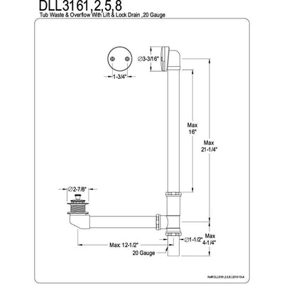 Kingston Brass Chrome 16" Tub Waste & Overflow with Lift & Lock Drain DLL3161