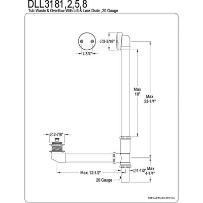 Kingston Polished Brass 18" Tub Waste & Overflow with Lift & Turn Drain DLL3182