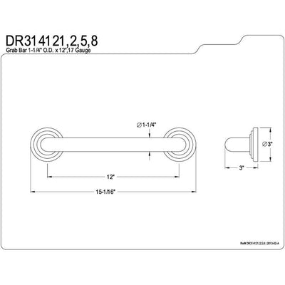 Kingston Brass Grab Bars - Chrome Traditional 12" Decorative Grab Bar DR314121