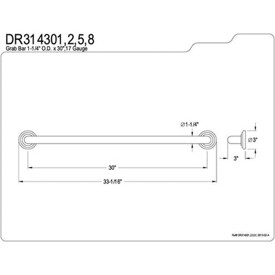 Kingston Brass Grab Bars - Chrome Traditional 30" Decorative Grab Bar DR314301