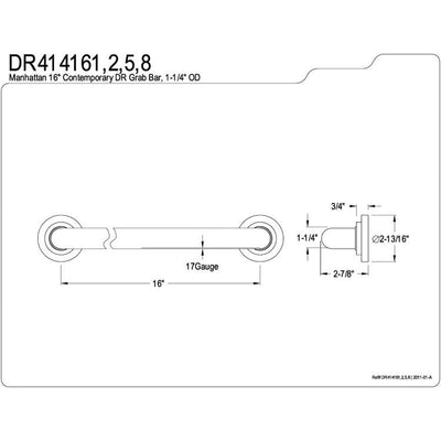 Kingston Brass Grab Bars - Chrome Manhattan 16" Decorative Grab Bar DR414161