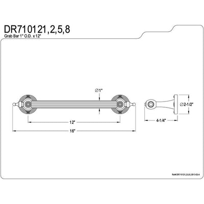 Kingston Satin Nickel Templeton Grab Bar For Bathroom Or Shower: 12" DR710128