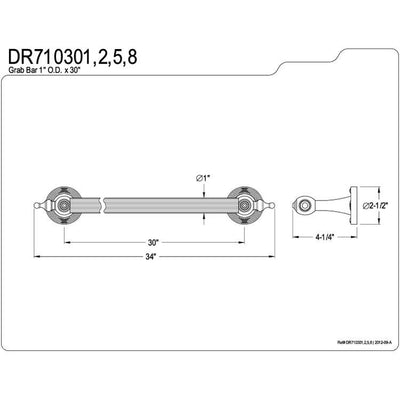 Kingston Brass Chrome Templeton Grab Bar For Bathroom Or Shower: 30" DR710301