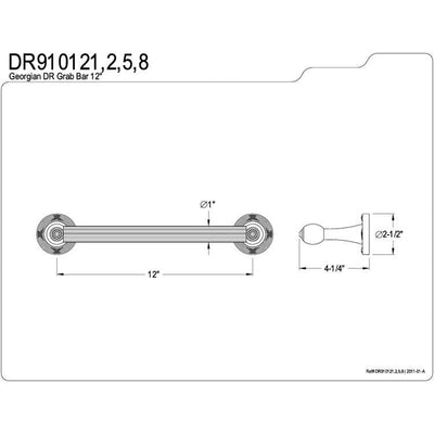 Kingston Brass Chrome Georgian Grab Bar for bathrooms & shower: 12" DR910121