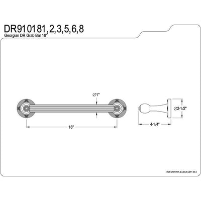 Kingston Polished Nickel Georgian Grab Bar for bathrooms & shower: 18" DR910186