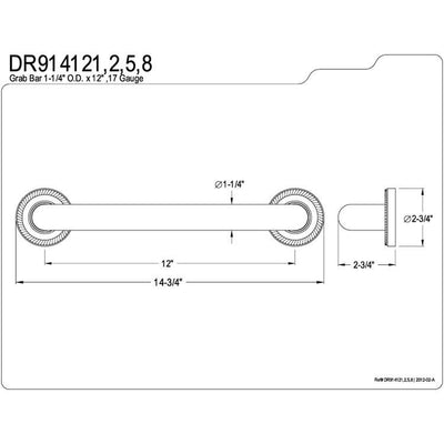 Kingston Brass Grab Bars - Chrome Camelon 12" Decorative Grab Bar DR914121