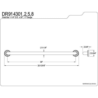 Kingston Brass Grab Bars - Chrome Camelon 30" Decorative Grab Bar DR914301