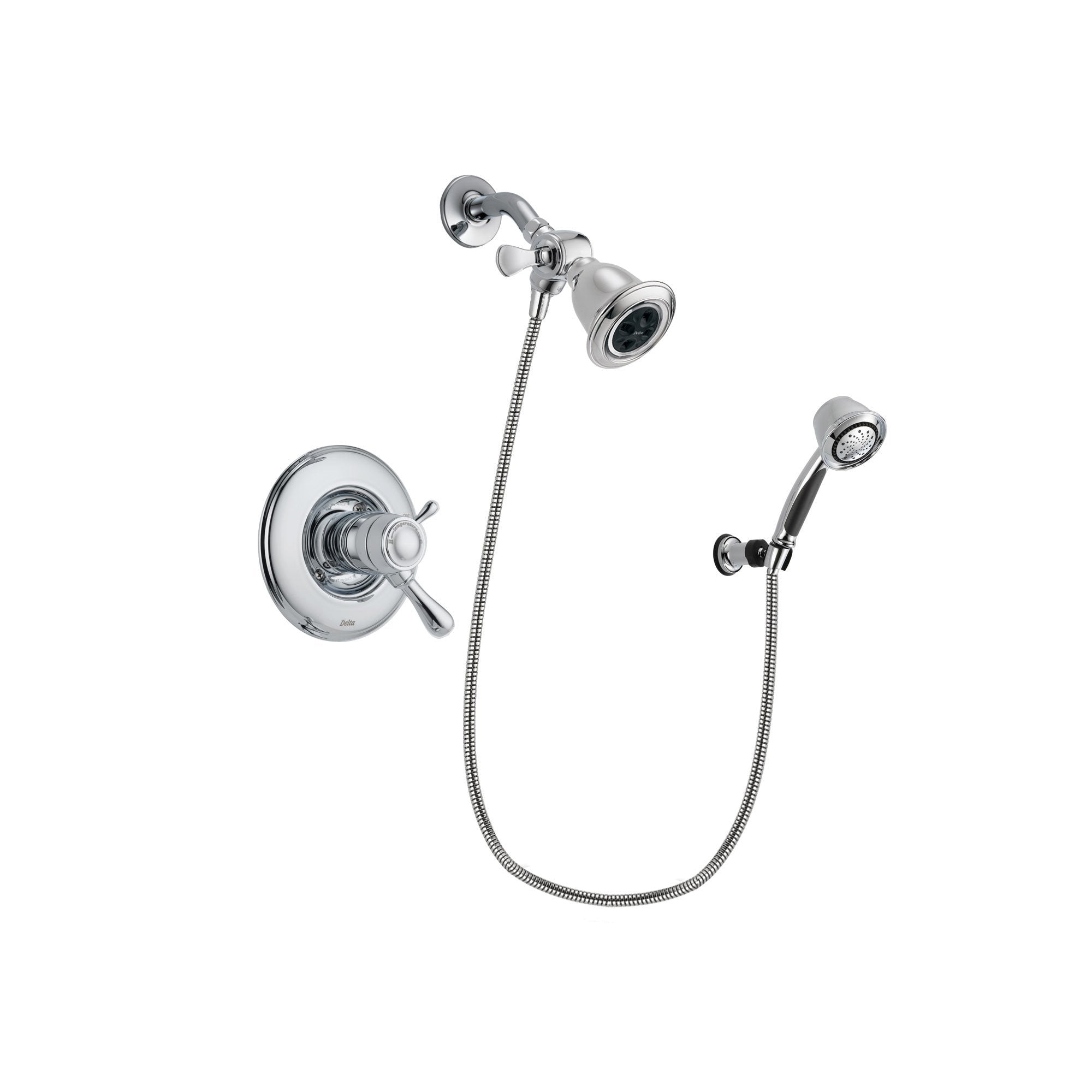 Delta Leland Chrome Finish Thermostatic Shower Faucet System Package with Water Efficient Showerhead and 5-Spray Adjustable Wall Mount Hand Shower Includes Rough-in Valve DSP0328V