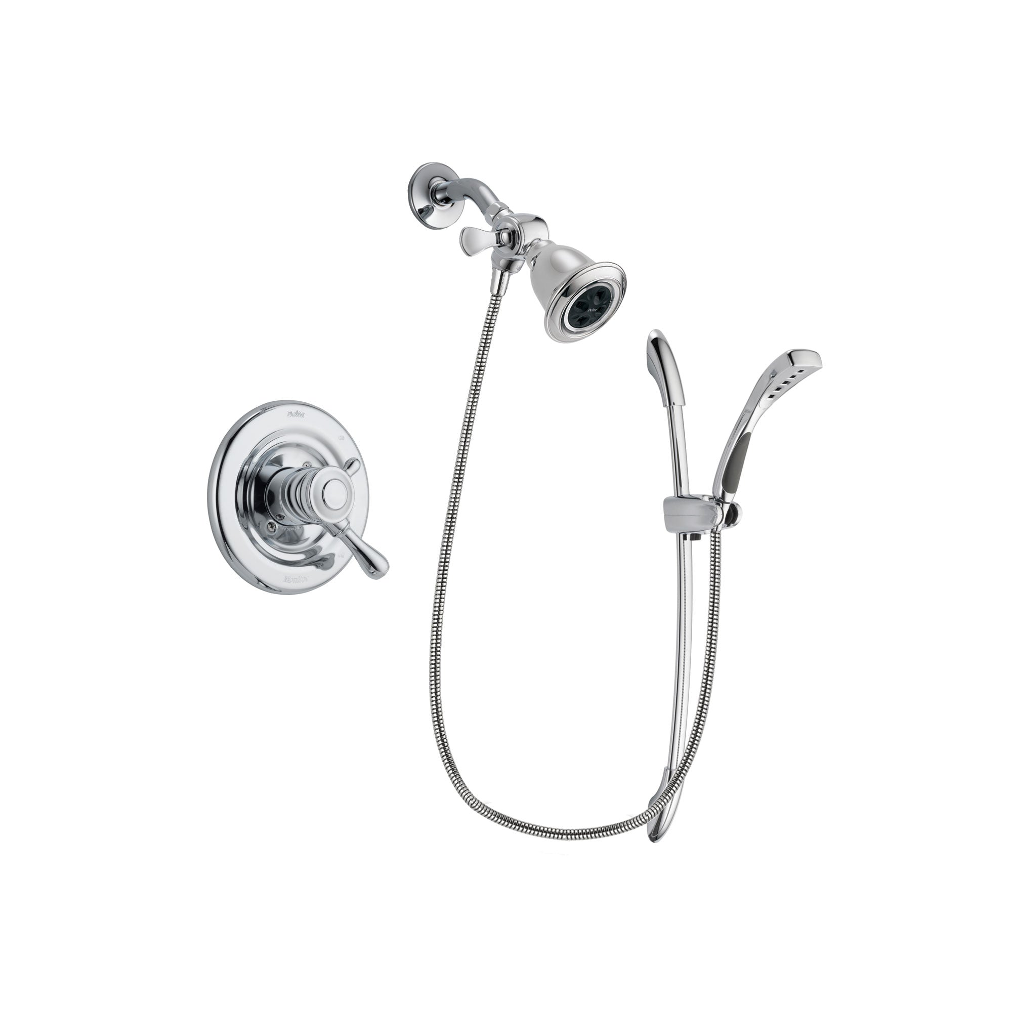 Delta Leland Chrome Finish Dual Control Shower Faucet System Package with Water Efficient Showerhead and Handheld Shower with Slide Bar Includes Rough-in Valve DSP0486V