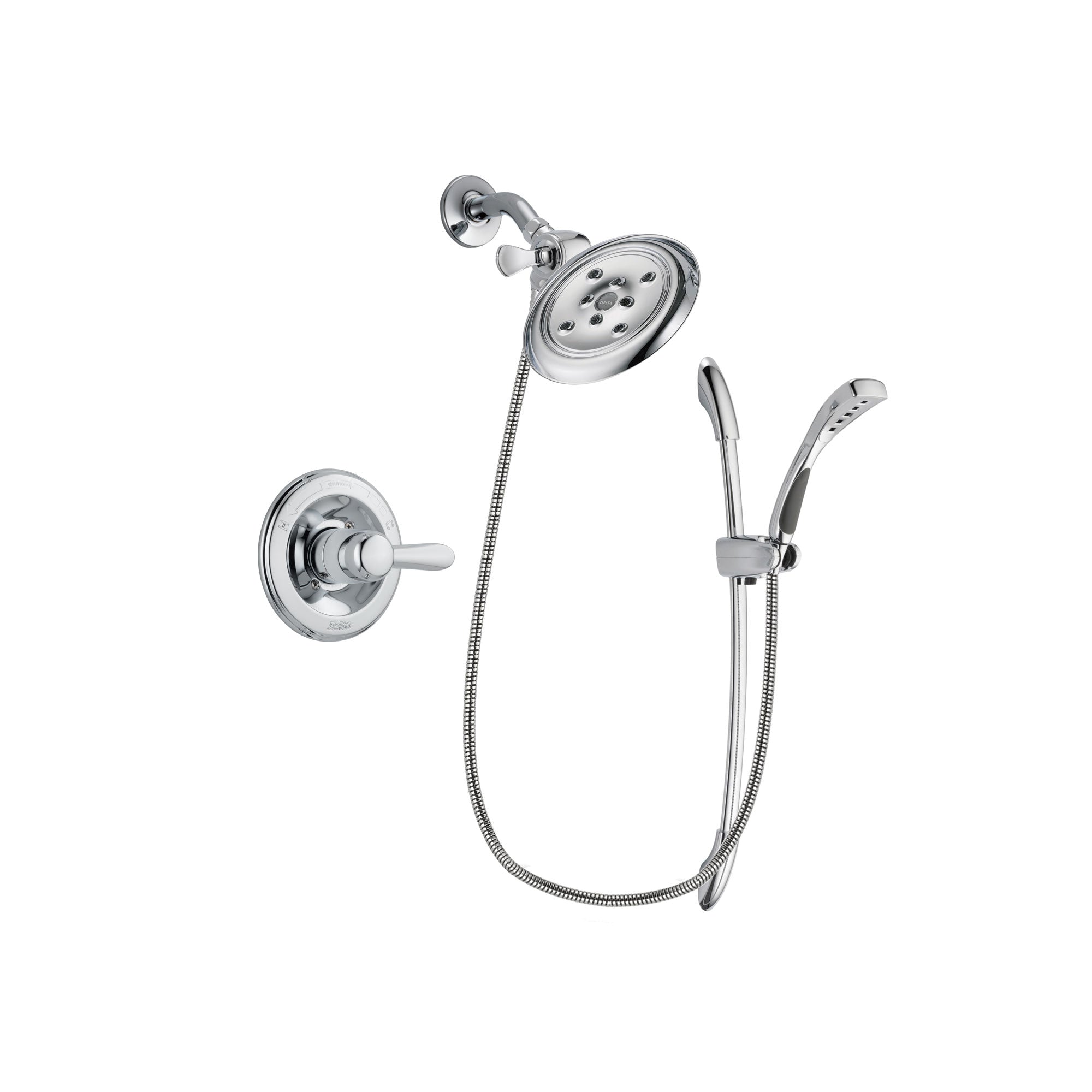 Delta Lahara Chrome Finish Shower Faucet System Package with Large Rain Showerhead and Handheld Shower with Slide Bar Includes Rough-in Valve DSP0504V