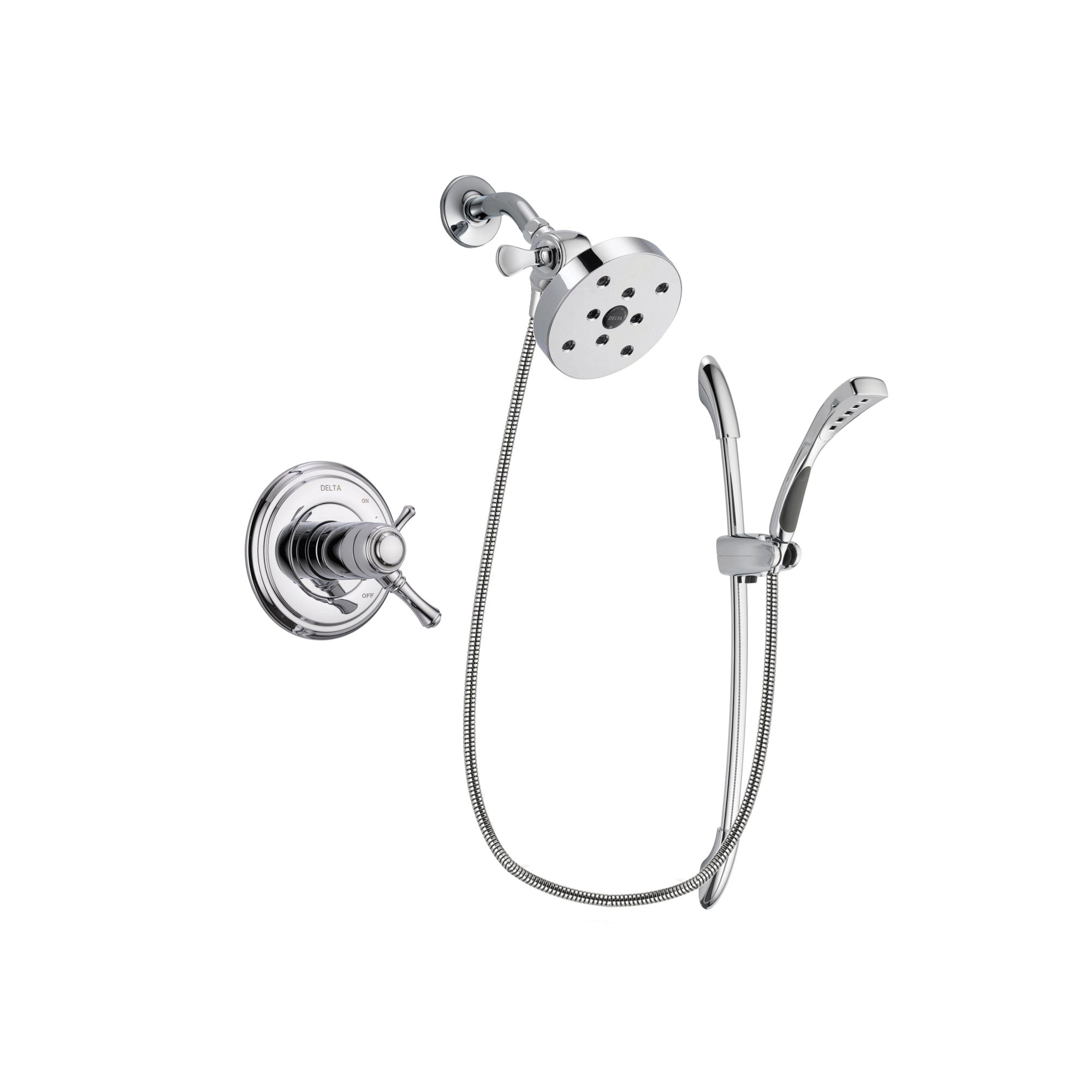 Delta Cassidy Chrome Finish Thermostatic Shower Faucet System Package with 5-1/2 inch Shower Head and Handheld Shower with Slide Bar Includes Rough-in Valve DSP0536V