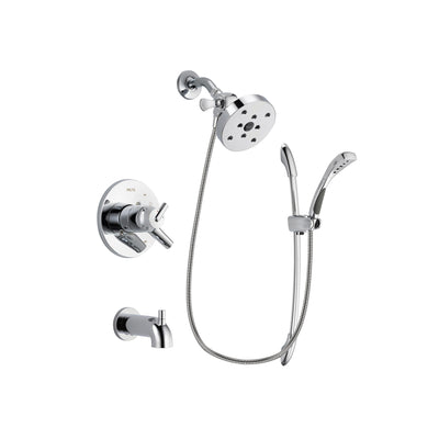 Delta Trinsic Chrome Finish Dual Control Tub and Shower Faucet System Package with 5-1/2 inch Shower Head and Handheld Shower with Slide Bar Includes Rough-in Valve and Tub Spout DSP0549V