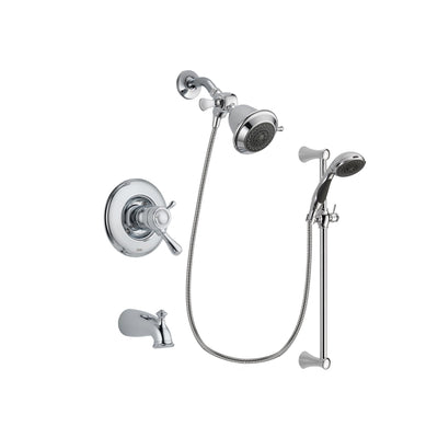 Delta Leland Chrome Finish Thermostatic Tub and Shower Faucet System Package with Shower Head and 5-Spray Wall Mount Slide Bar with Personal Handheld Shower Includes Rough-in Valve and Tub Spout DSP0701V